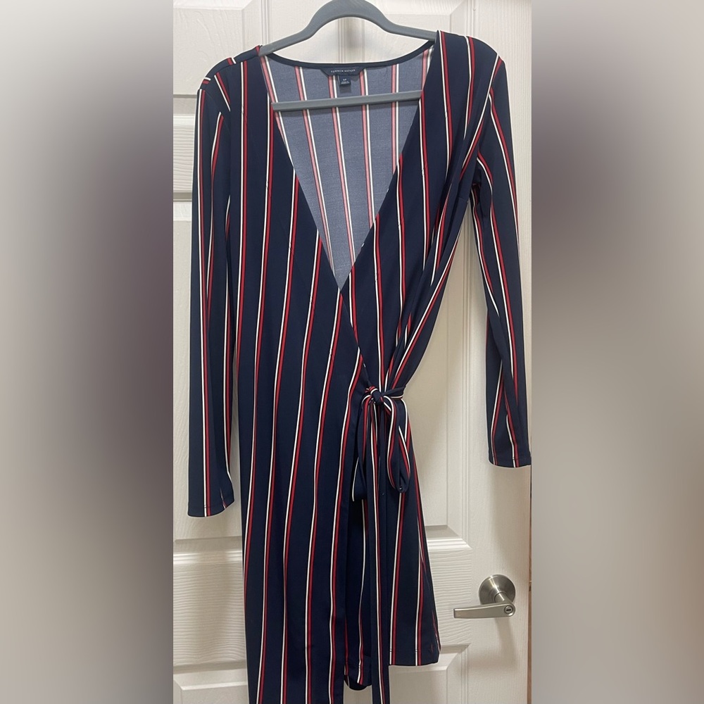 Tommy Hilfiger Navy Long Sleeve Dress with Red and White Stripes